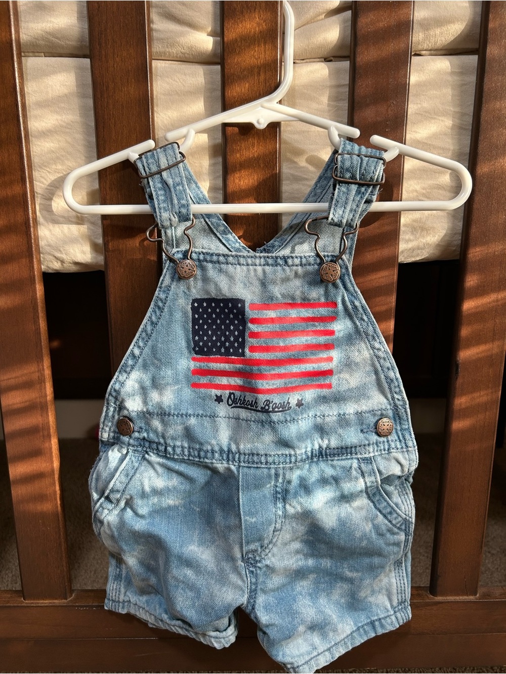 OshKosh B'gosh Light Blue Denim Shortall with Flag Patch